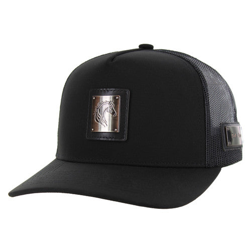 SM327 HORSE , METAL BADGE , TRUCKER - BLACK/BLACK