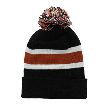 WB070 Plain Pom Pom Beanie (Black & Texas Orange)