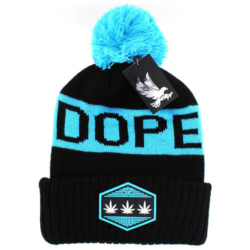 WB684 DOPE , POM BEANIE - BLACK(AQUA)