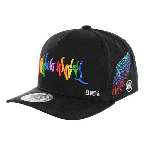 BBB016 RAINBOW ANGEL SNAPBACK, COTTON WITH SUEDE, BLACK/BLACK