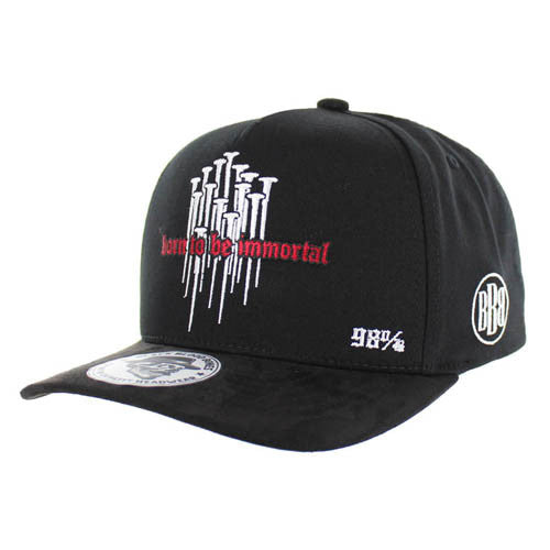BBB017 BORN TO BE IMMORTAL SNAPBACK , COTTON WITH SUEDE, BLACK/BLACK