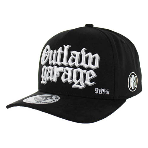 BBB018 OUTLAW GARAGE SNAPBACK , COTTON WITH SUEDE, BLACK/BLACK