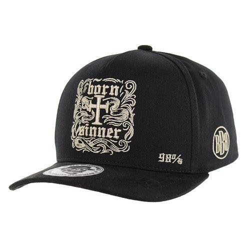 BBB010 BORN SINNER SNAPBACK, COTTON WITH SUEDE, BLACK/BLACK