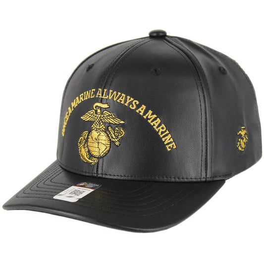 CK-MR021-01 - ONCE A MARINE, ALWAYS A MARINE PU LEATHER CAP - BLACK
