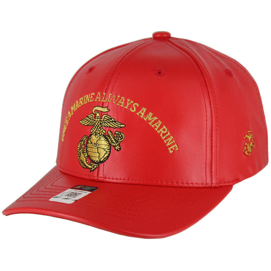 CK-MR021-02 - ONCE A MARINE, ALWAYS A MARINE PU LEATHER CAP - RED