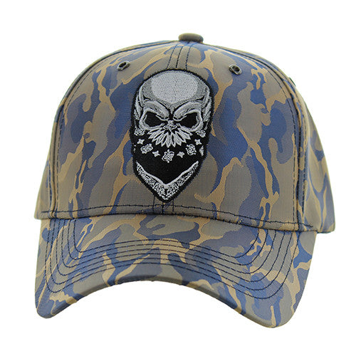 VM587 SKULL NYLON CAMO VELCRO CAP (KHAKI. BLUE)