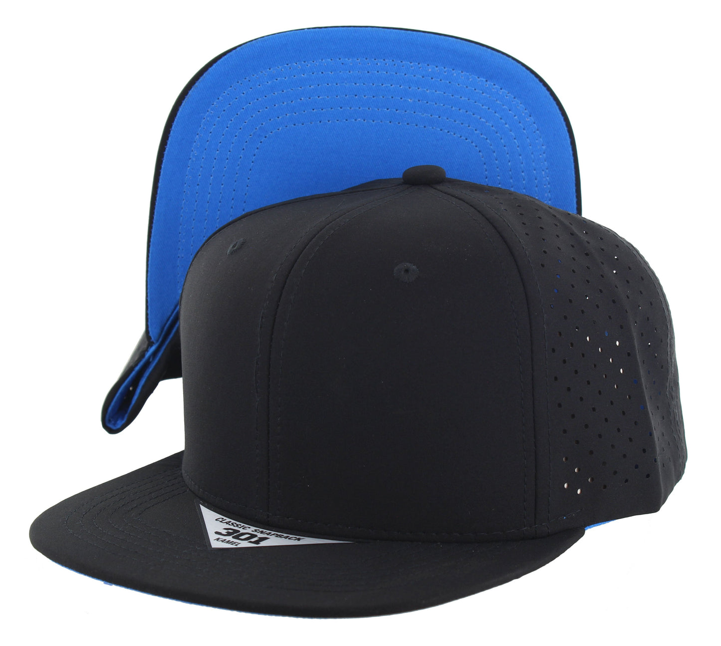 K301DPS - 6 PANEL PERFORATED SUBTONE CAP - Black (Aqua Blue)