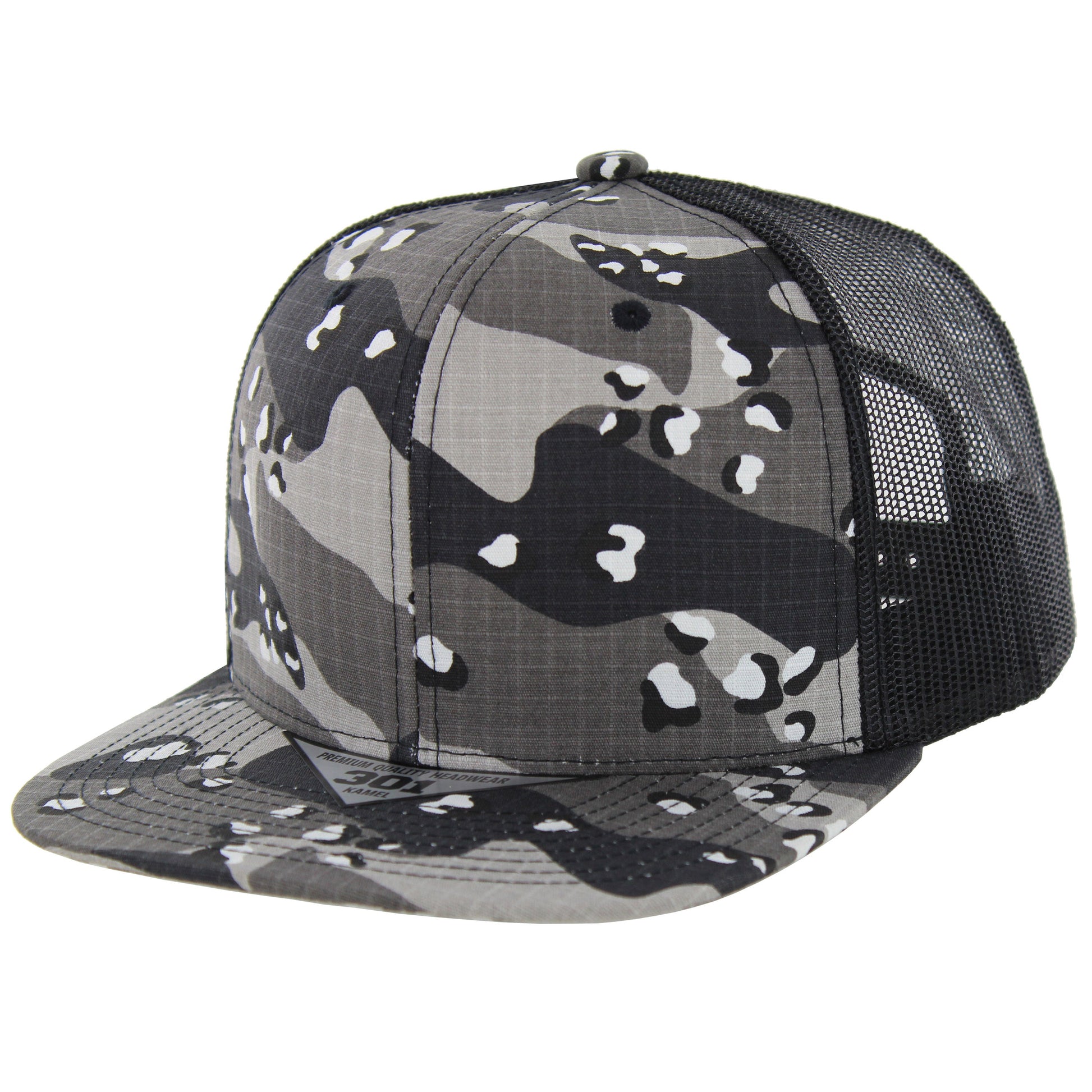 K301RSCT - RIPSTOP CAMO TRUCKER HAT - Black Camo/Black