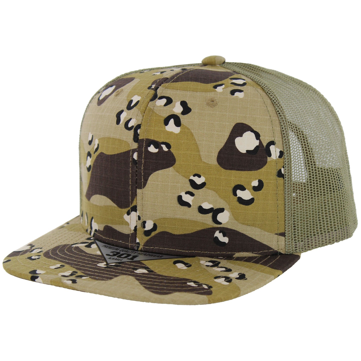 K301RSCT - RIPSTOP CAMO TRUCKER HAT - Desert Camo/Khaki