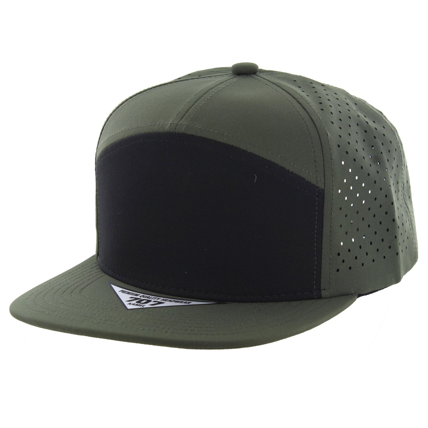 K707DP - 7 PANEL PERFORATED SUBTONE CAP - Black/Olive/Olive