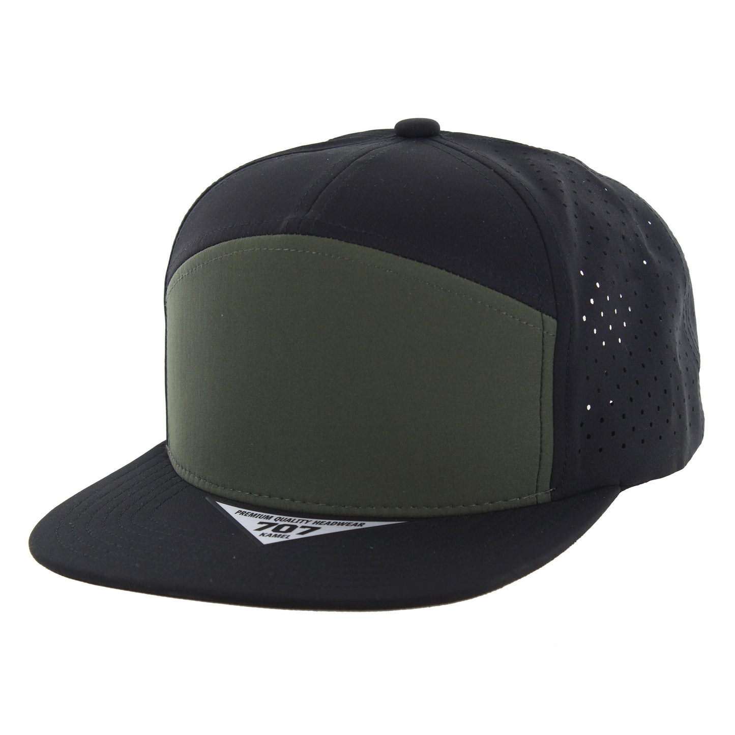 K707DP - 7 PANEL PERFORATED SUBTONE CAP - Olive/Black/Black