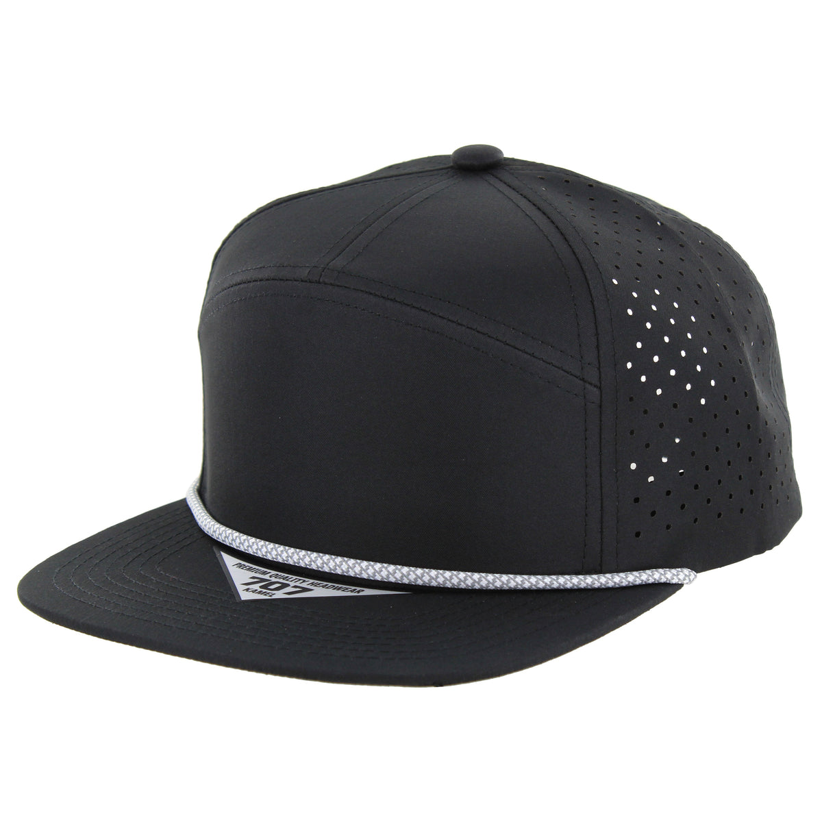 K707DPR - 7 PANEL PERFORATED ROPE CAP - Black (Gray)