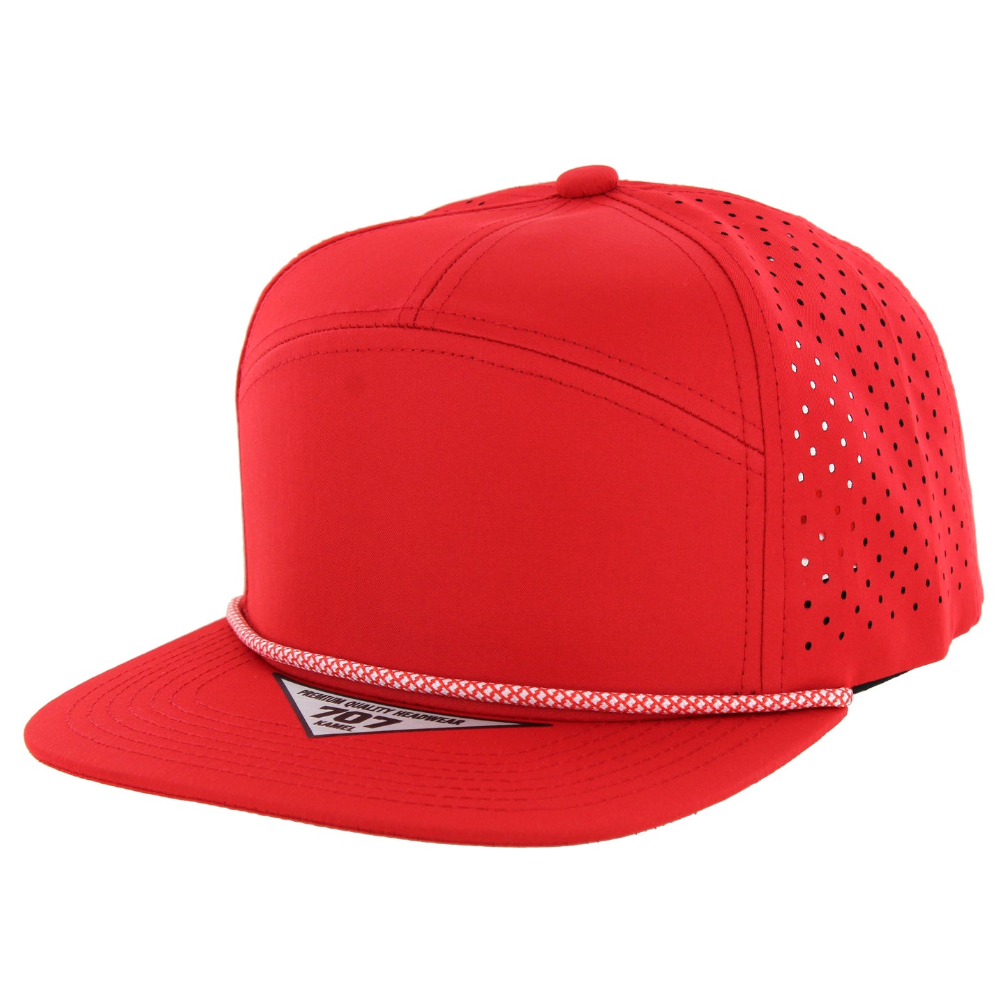 K707DPR - 7 PANEL PERFORATED ROPE CAP - Red