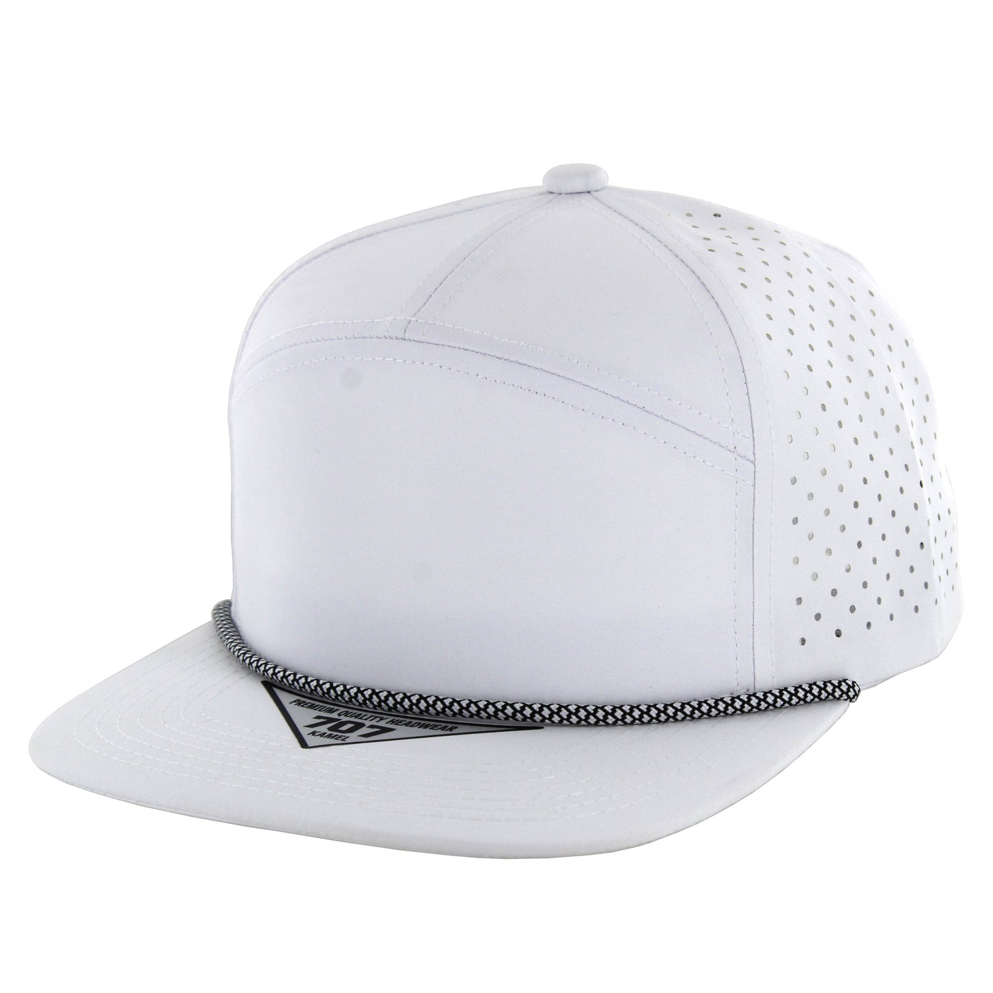 K707DPR - 7 PANEL PERFORATED ROPE CAP - White (Black)