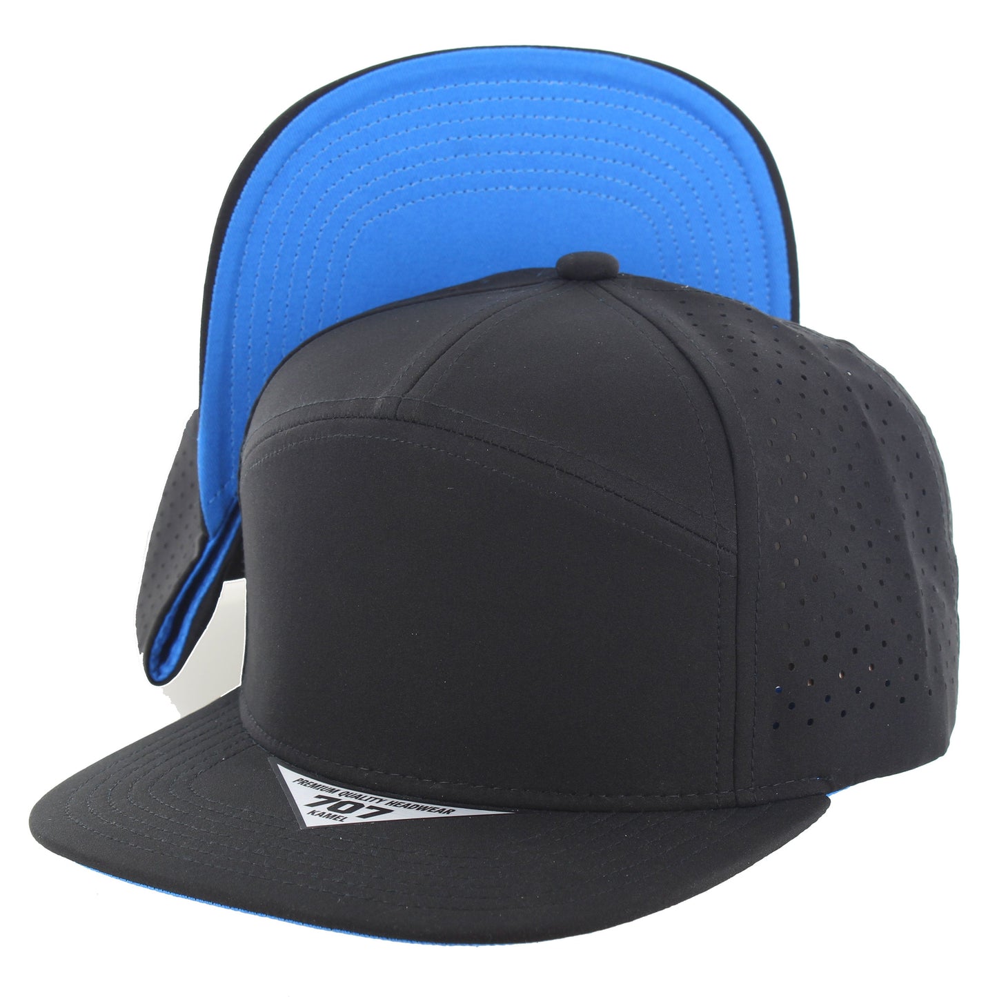 K707DPS - 7 PANEL PERFORATED SUBTONE CAP - Black (Aqua Blue)