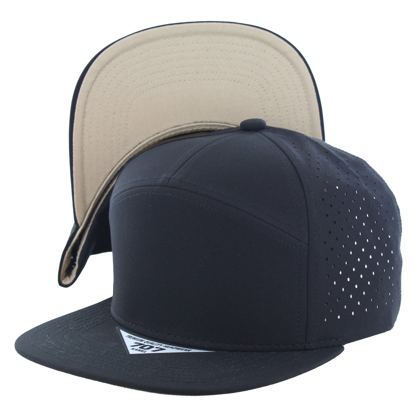K707DPS - 7 PANEL PERFORATED SUBTONE CAP - Black (Khaki)