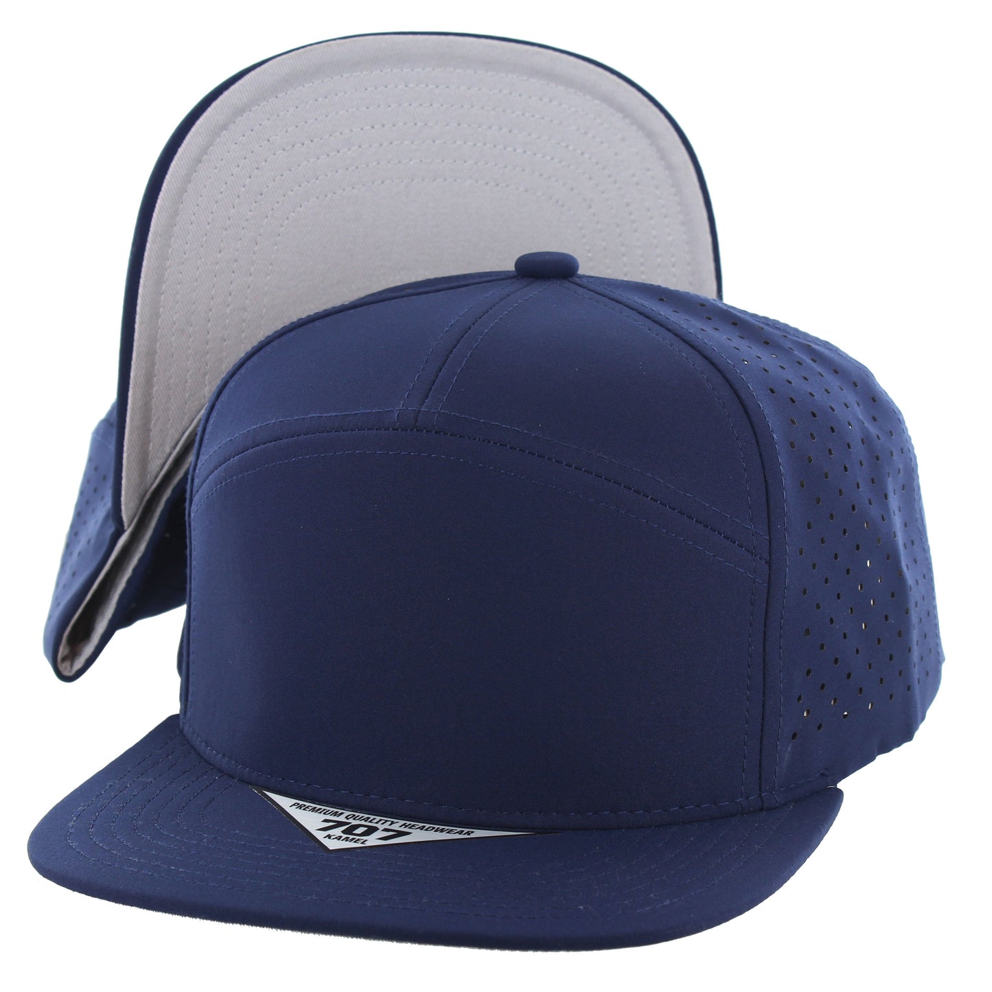 K707DPS - 7 PANEL PERFORATED SUBTONE CAP - Navy (Light Grey)