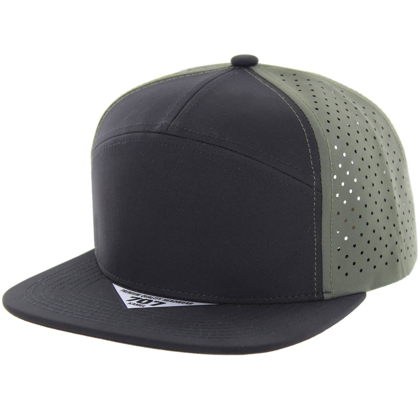 K707DP - 7 PANEL PERFORATED SUBTONE CAP - Black/Black/Olive