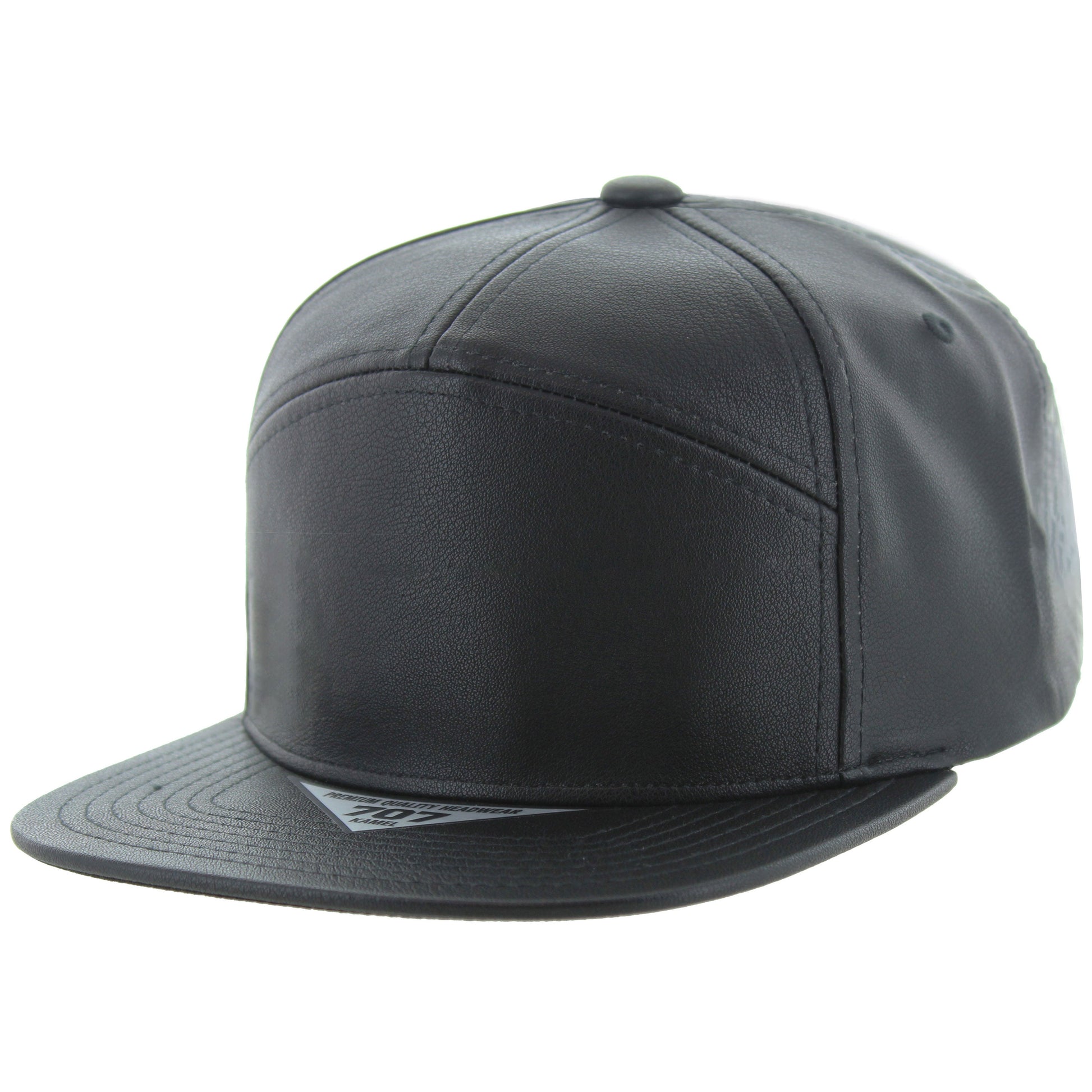 K707PU - 7 PANEL PU LEATHER CAP - Black