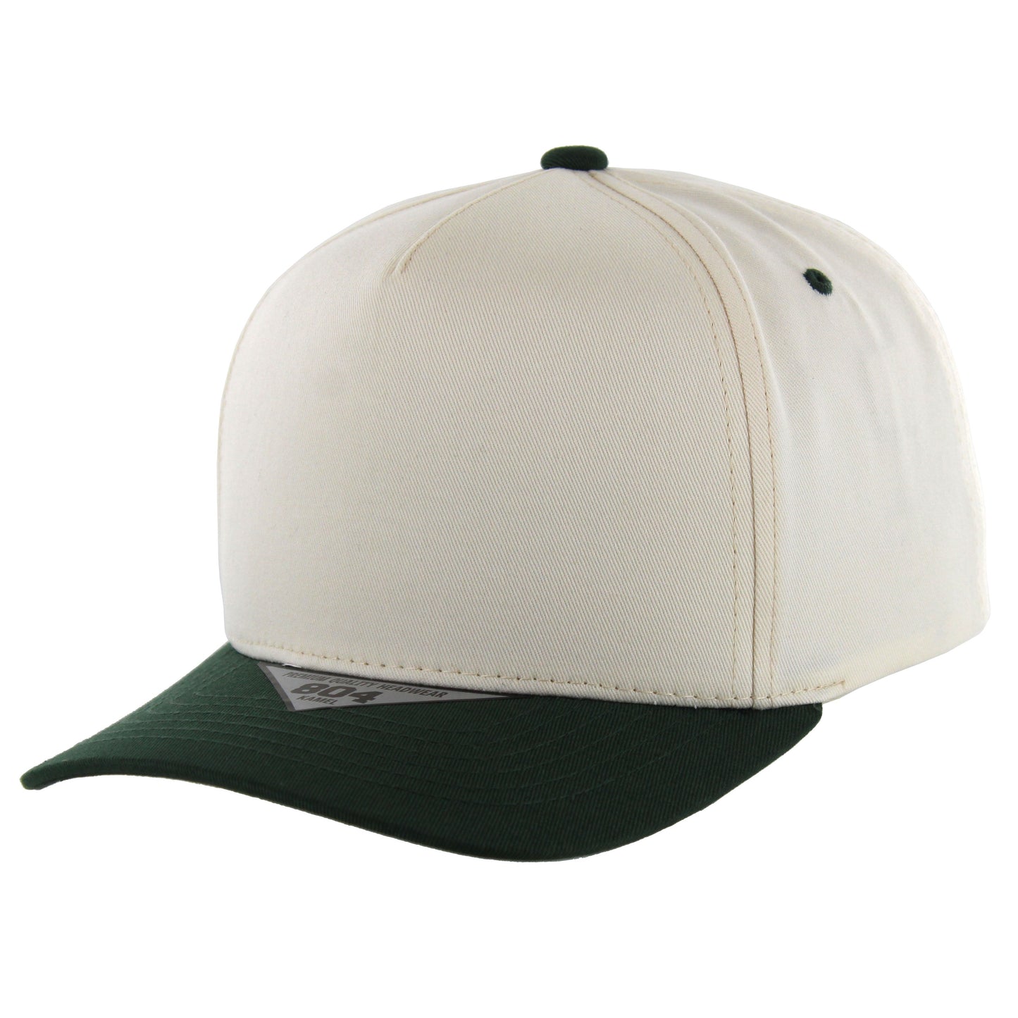 K804 - 5 PANEL COTTON CAP - Natural/Dark Green