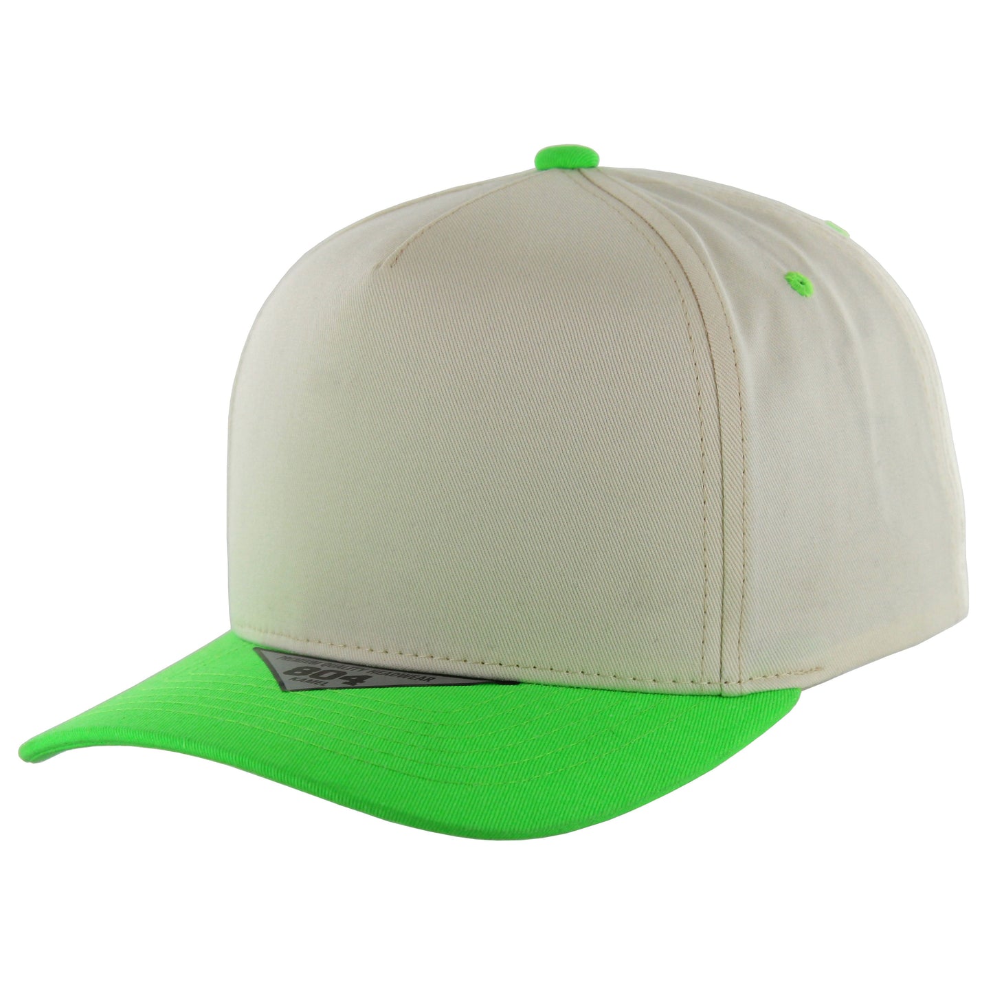 K804 - 5 PANEL COTTON CAP - Natural/Neon Green