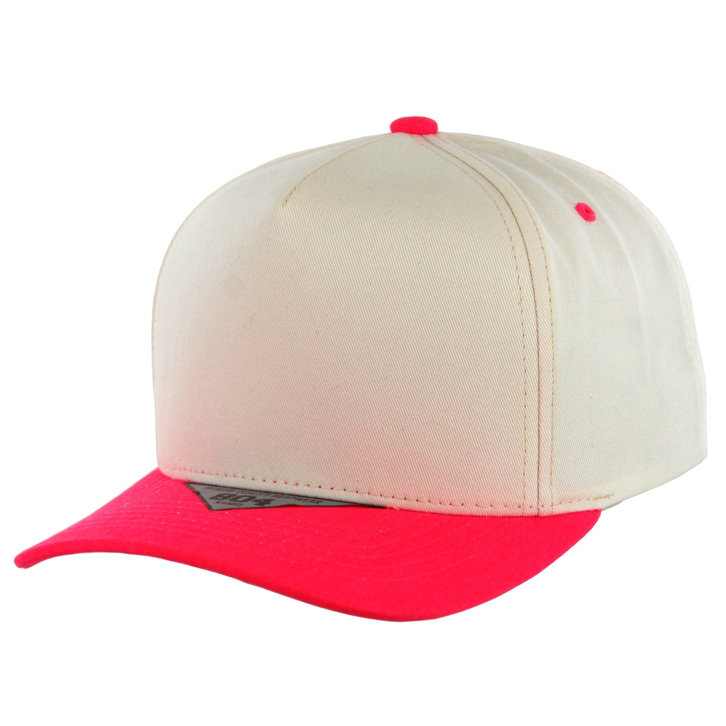 K804 - 5 PANEL COTTON CAP - Natural/Neon Pink