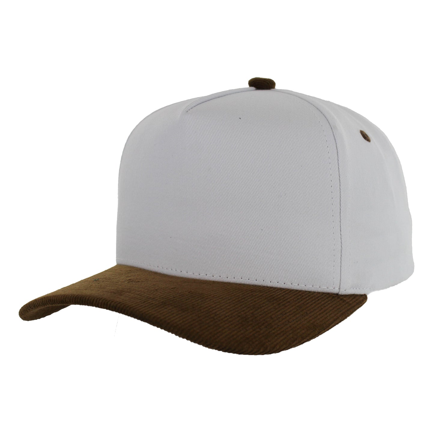 K804CC - 5 PANEL COTTON WITH CORDUROY VISOR CAP - WHITE/BROWN