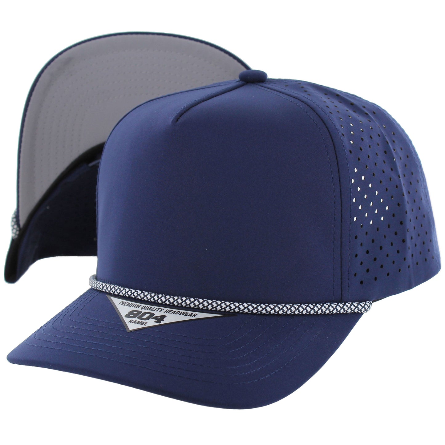 K804DPRS - PERFORATED SUBTONE ROPE HAT - Navy (Light Grey)