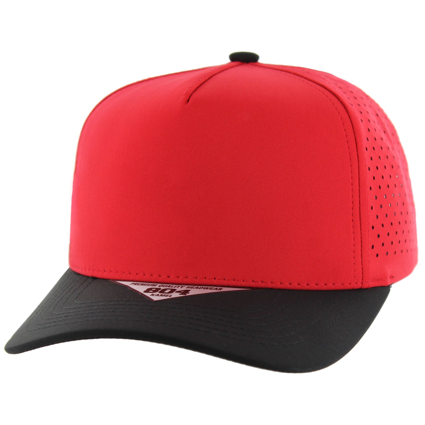 K804DP - 5 PANEL PERFORATED CAP - Red/Black