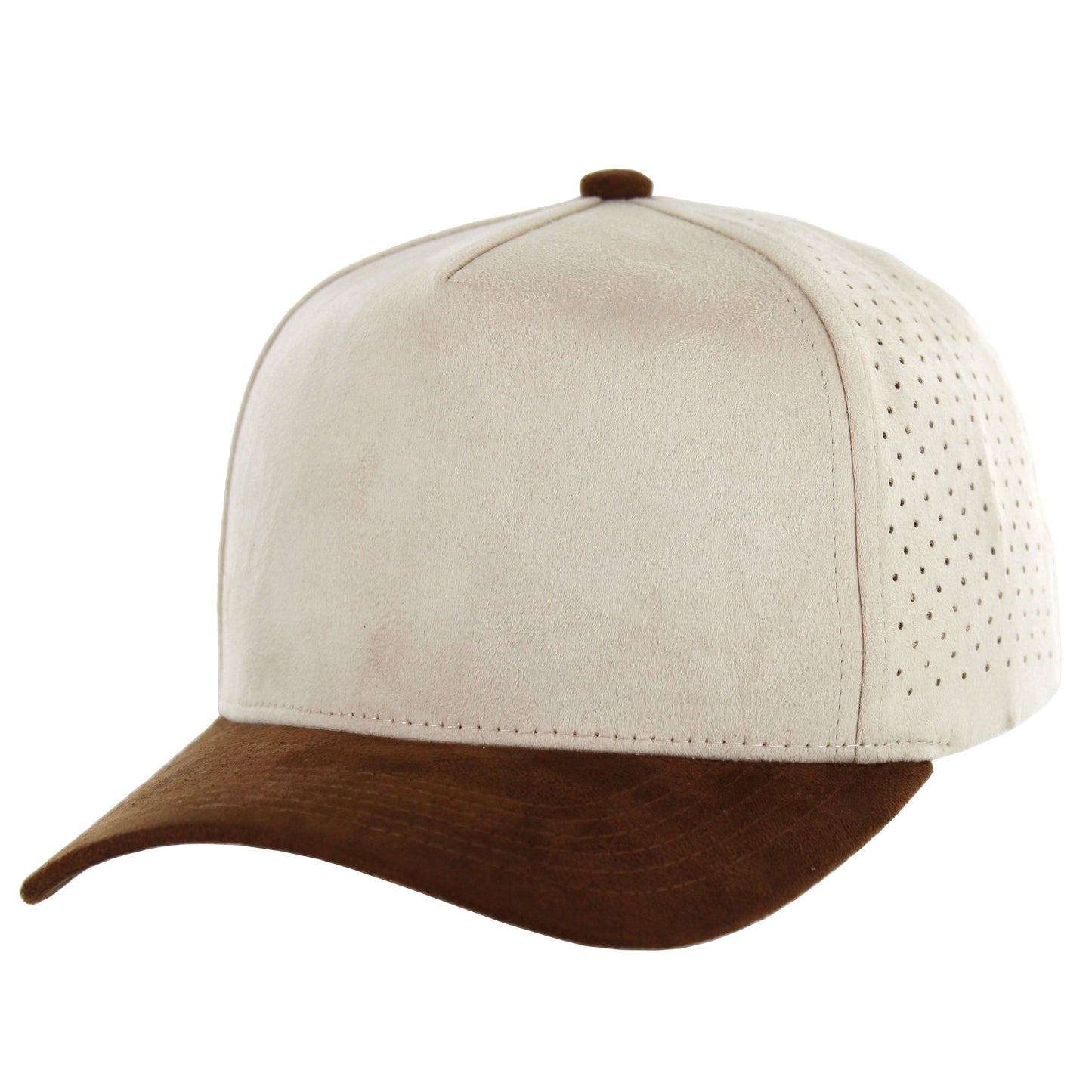 K804SDP - 5 PANEL SUEDE PERFORATED CAP - BEIGE/BROWN
