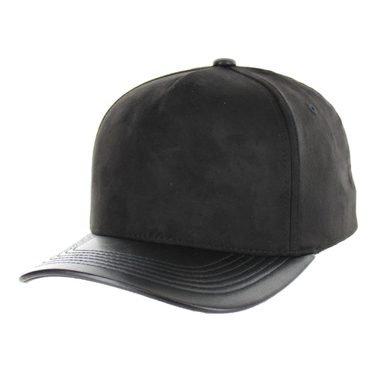 K804SPV - 5 PANEL SUEDE + PU VISOR CAP - BLACK/BLACK