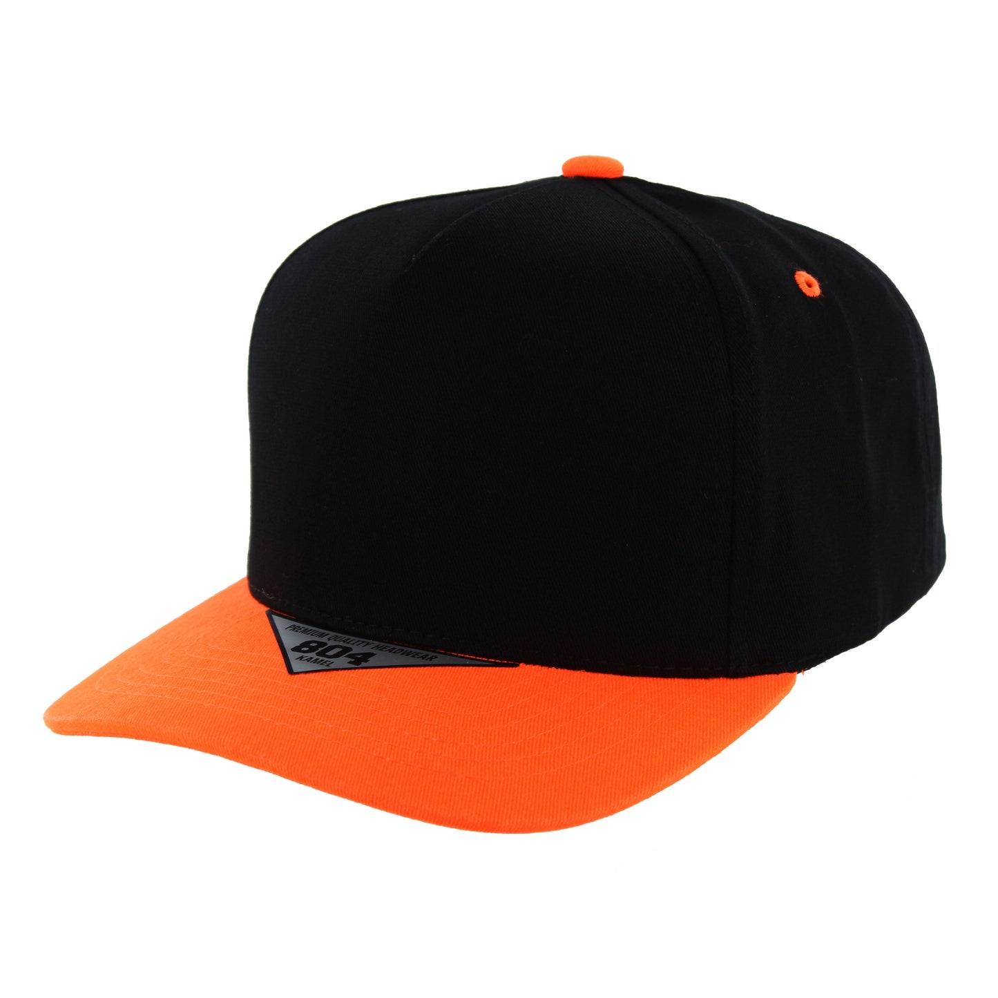 K804 - 5 PANEL COTTON CAP - Black/Neon Orange
