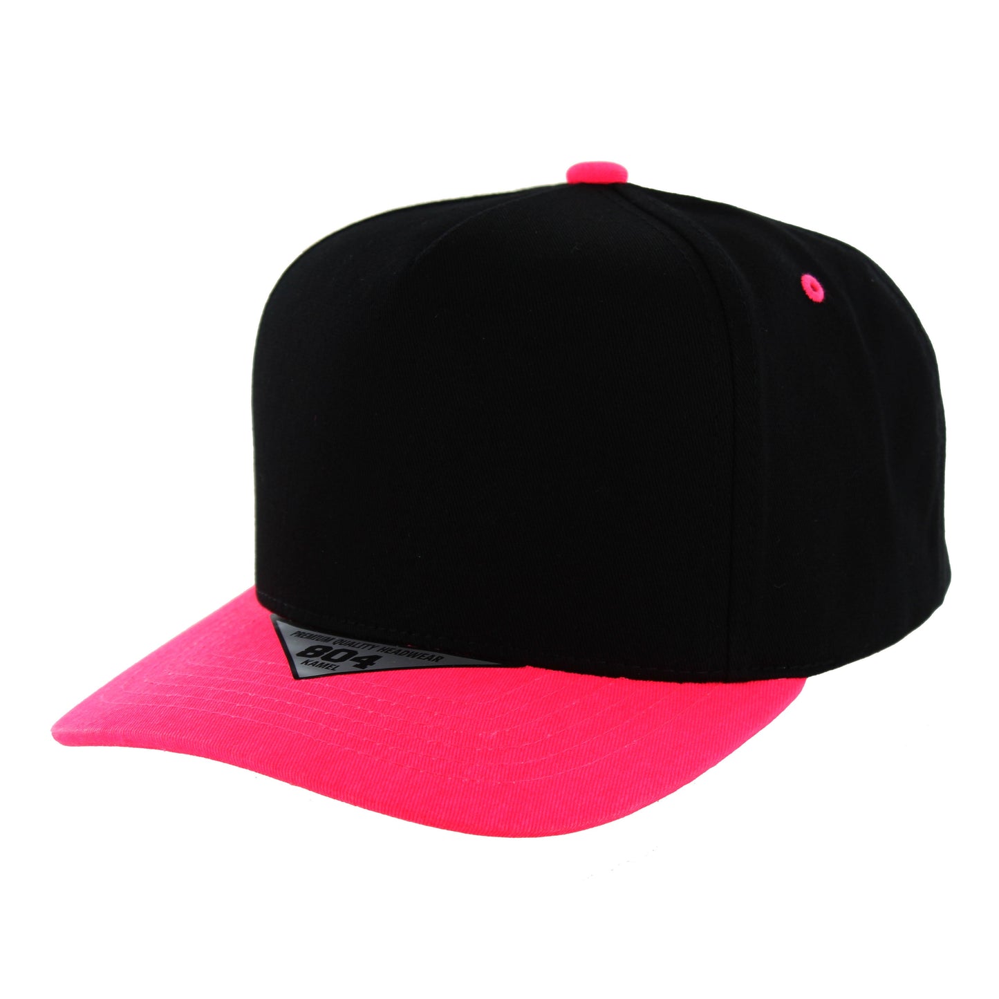 K804 - 5 PANEL COTTON CAP - Black/Neon Pink