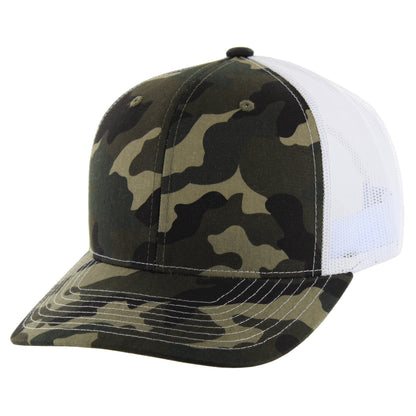 K815T - 6 PANEL TRUCKER - Green Camo/White