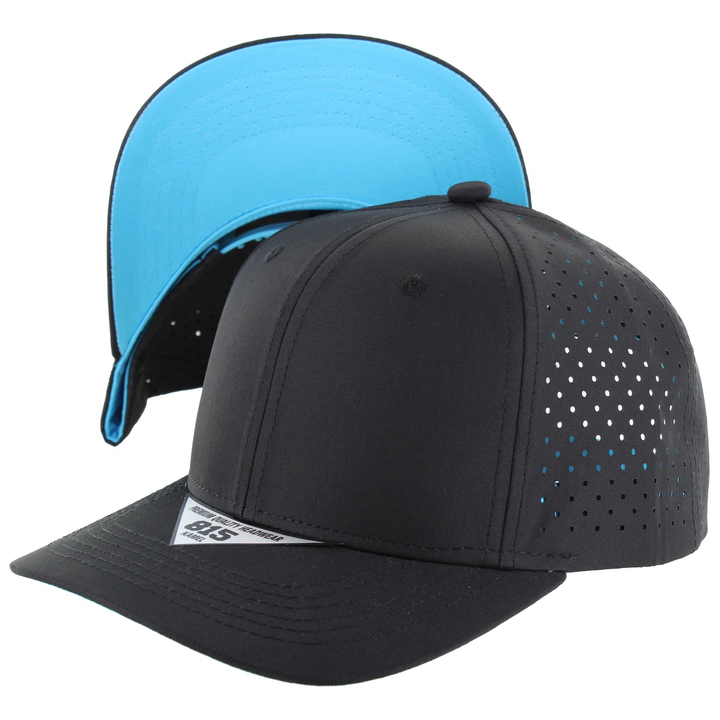 K815DPS - 6 PANEL PERFORATED SUBTONE CAP - Black (Aqua Blue)