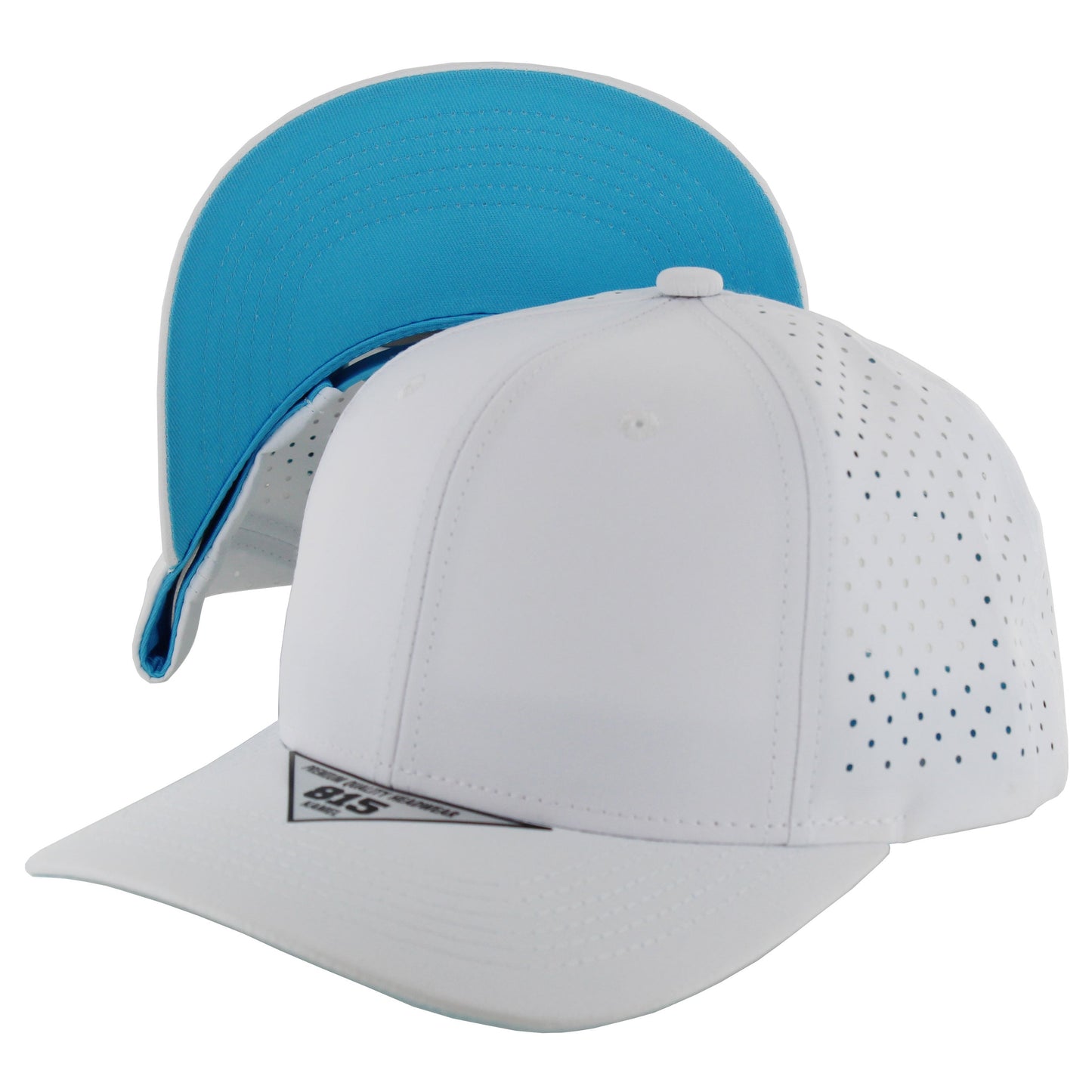 K815DPS - 6 PANEL PERFORATED SUBTONE CAP - White (Aqua Blue)