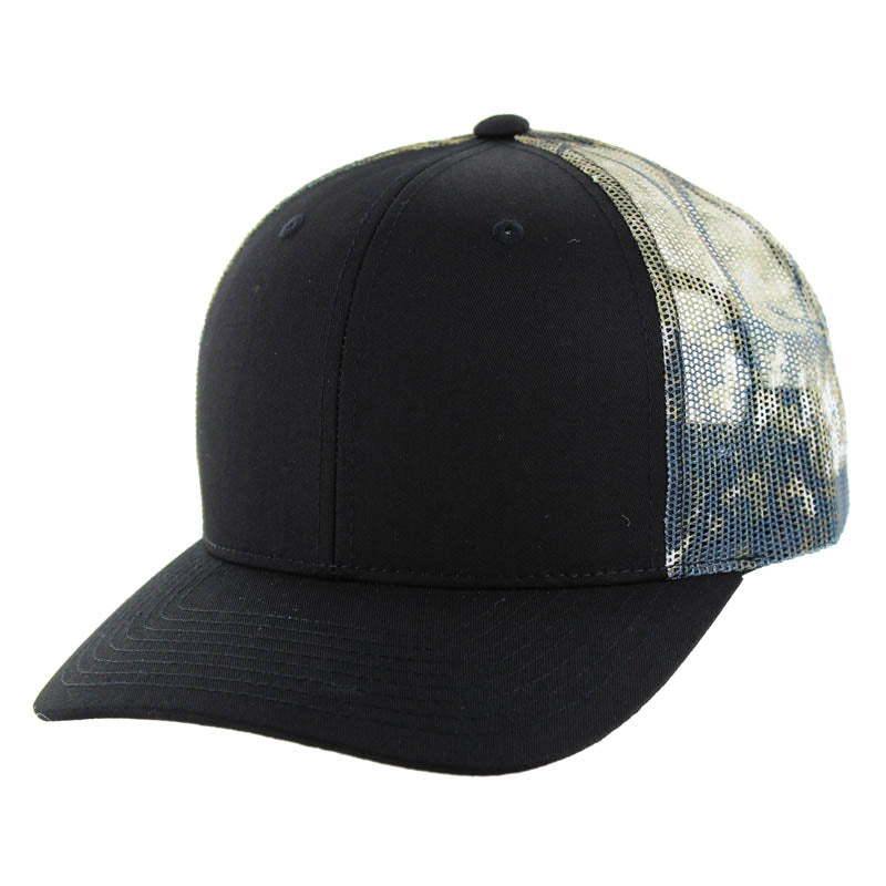 K815T - 6 PANEL TRUCKER - Black/Hunting Camo