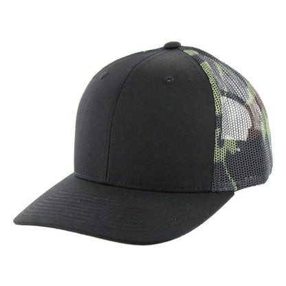 K815T - 6 PANEL TRUCKER - Black/Green Camo