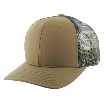 K815T - 6 PANEL TRUCKER - Khaki/Hunting Camo