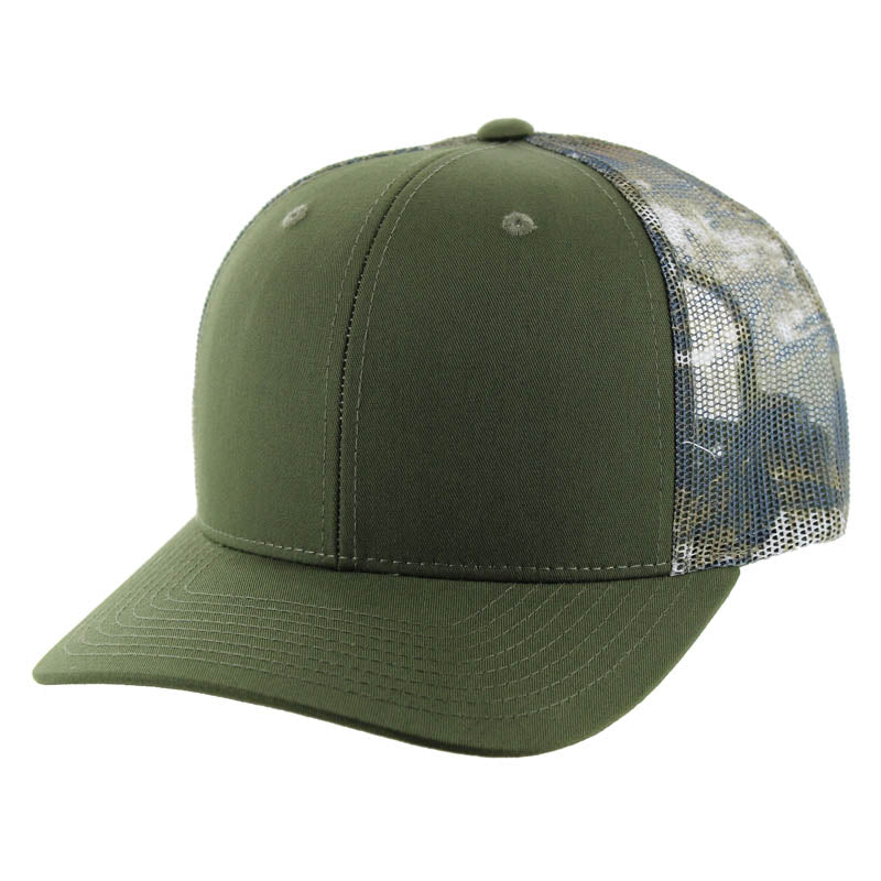 K815T - 6 PANEL TRUCKER - Olive/Hunting Camo