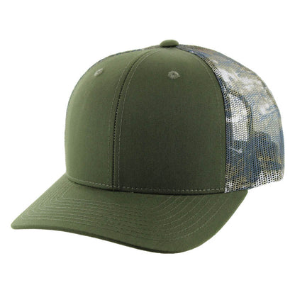 K815T - 6 PANEL TRUCKER - Olive/Hunting Camo
