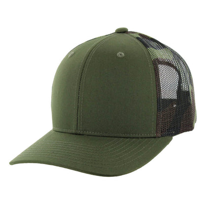 K815T - 6 PANEL TRUCKER - Olive/Green Camo