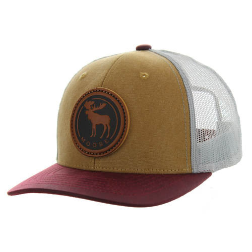 KSM185 MOOSE , CANVAS/OIL LEATHER TRUCKER - KHAKI/BURGUNDY/GRAY