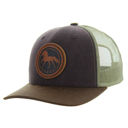 KSM185 HORSE , CANVAS/OIL LEATHER TRUCKER - BROWN/BROWN/KHAKI