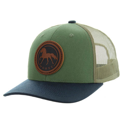 KSM185 HORSE , CANVAS/OIL LEATHER TRUCKER - GREEN/NAVY/KHAKI