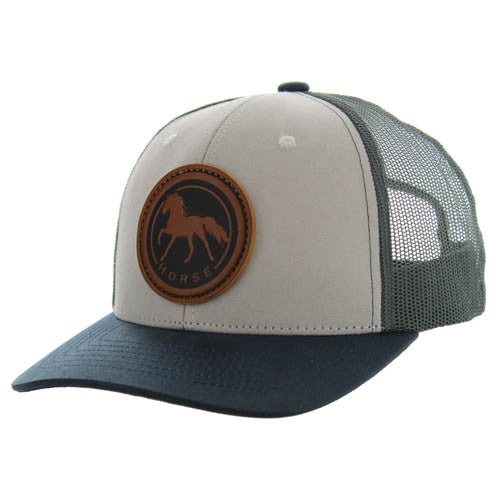 KSM185 HORSE , CANVAS/OIL LEATHER TRUCKER - LIGHT GRAY/NAVY/CHARCOAL