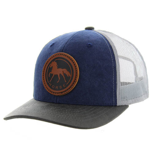 KSM185 HORSE , CANVAS/OIL LEATHER TRUCKER - NAVY/CHARCOAL/GRAY