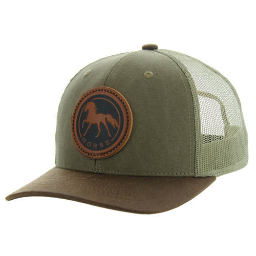 KSM185 HORSE , CANVAS/OIL LEATHER TRUCKER - OLIVE/BROWN/KHAKI