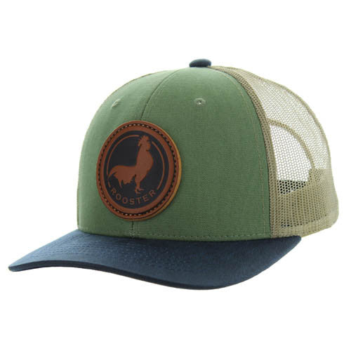 KSM185 ROOSTER , CANVAS/OIL LEATHER TRUCKER - GREEN/NAVY/KHAKI