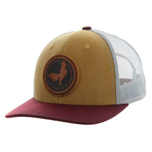 KSM185 ROOSTER , CANVAS/OIL LEATHER TRUCKER - KHAKI/BURGUNDY/GRAY